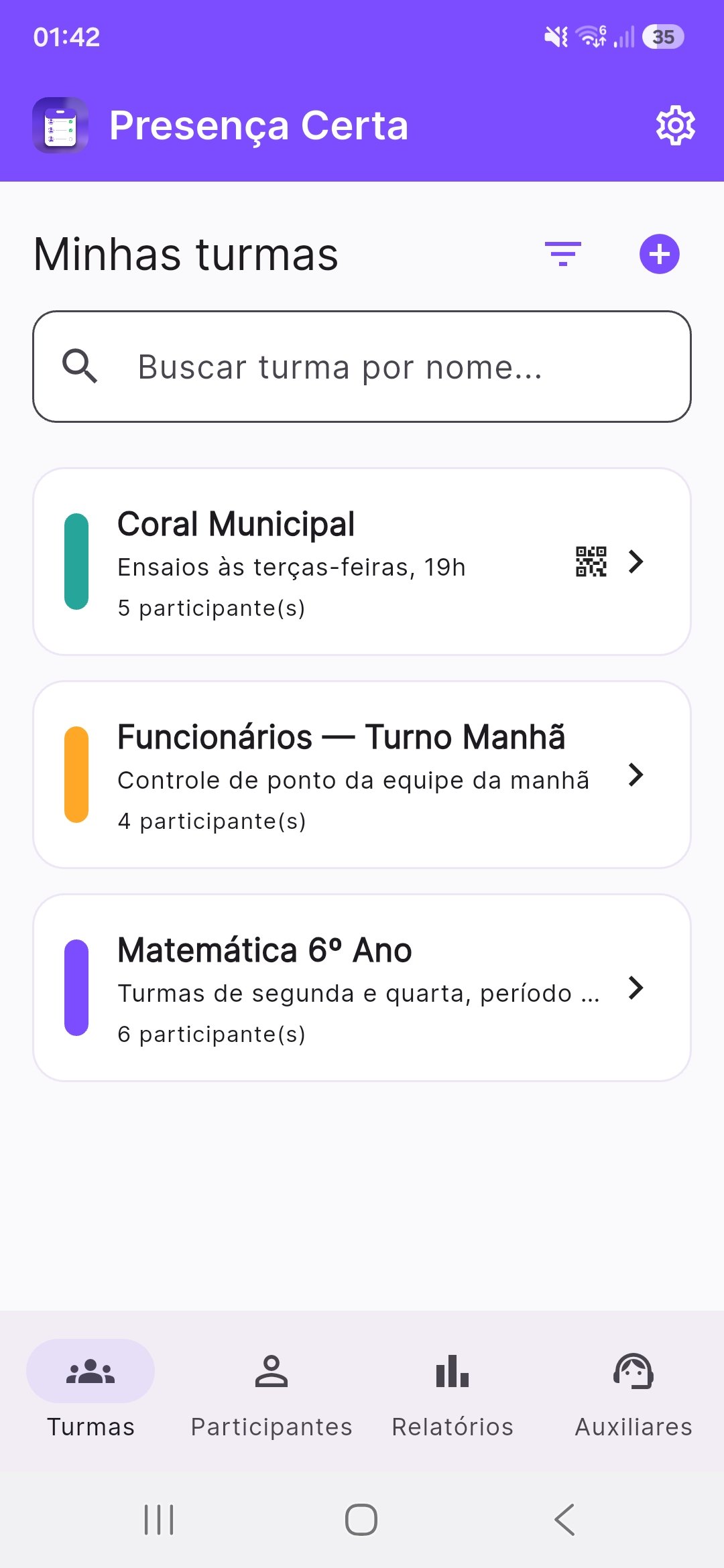 Lista de turmas