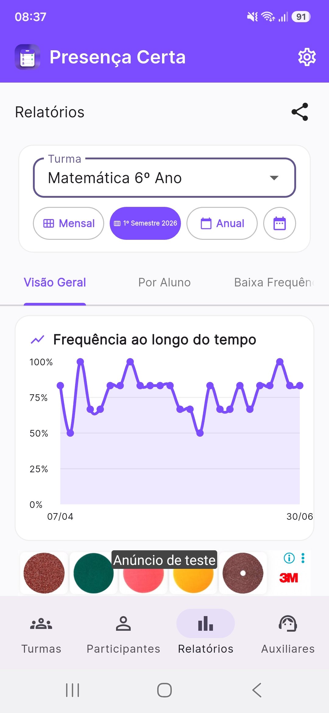 Resumo geral do relatório com gráfico de pizza